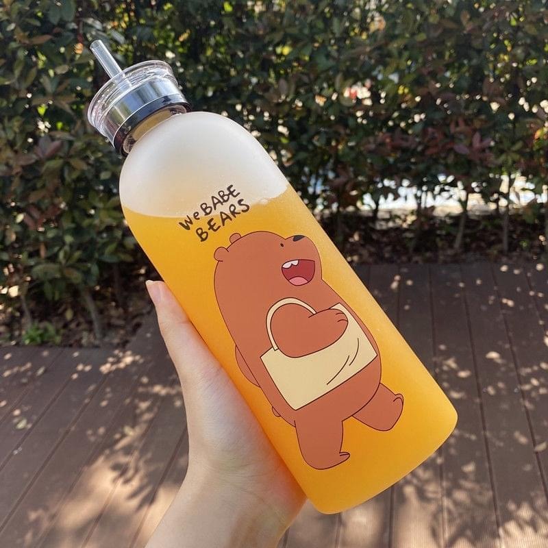 Best Trendy We Bear Panda Water Bottle 1000ml With Two Caps And Straw Durable Design For Daily Hydration And Easy Use (Random Design)