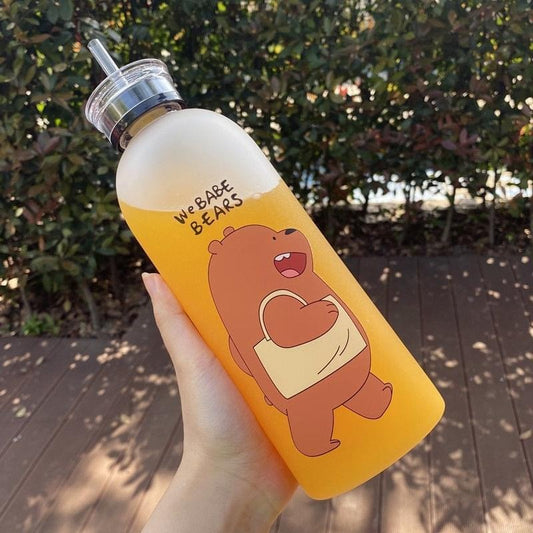Best Trendy We Bear Panda Water Bottle 1000ml With Two Caps And Straw Durable Design For Daily Hydration And Easy Use (Random Design)