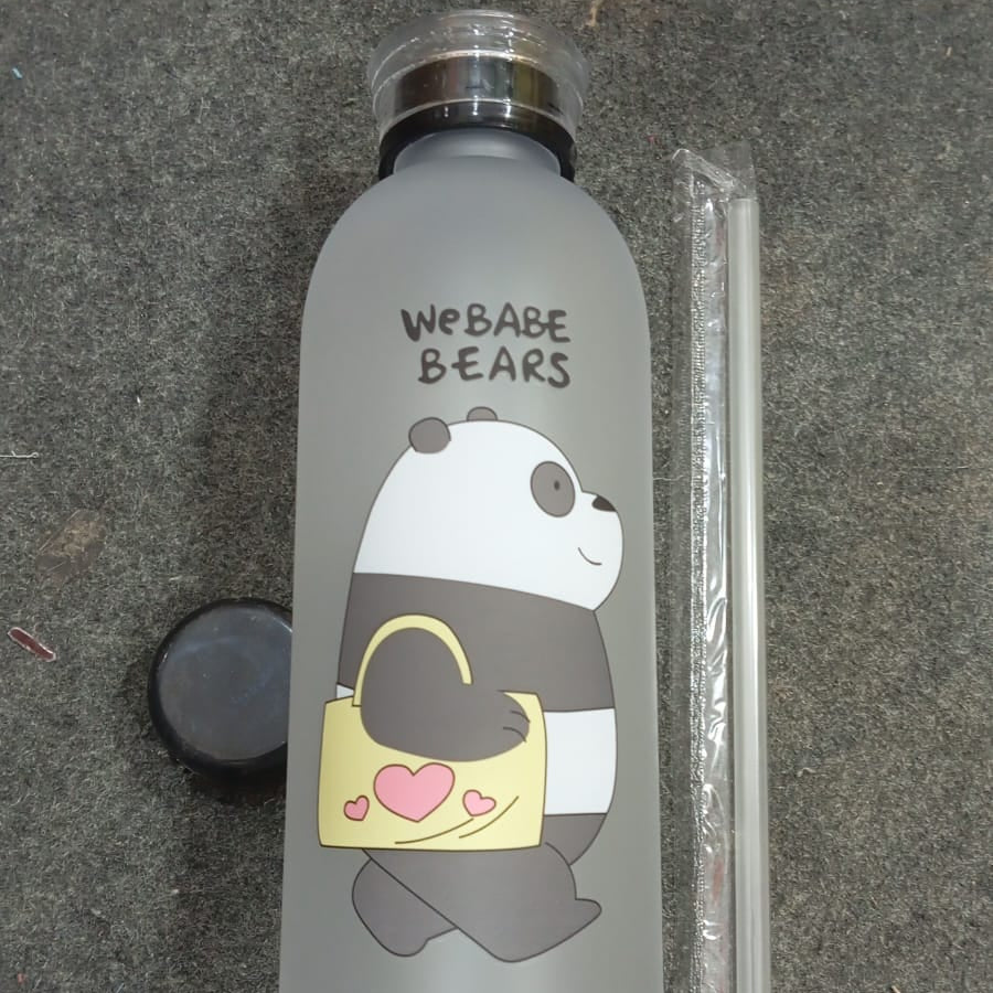 Best Trendy We Bear Panda Water Bottle 1000ml With Two Caps And Straw Durable Design For Daily Hydration And Easy Use (Random Design)