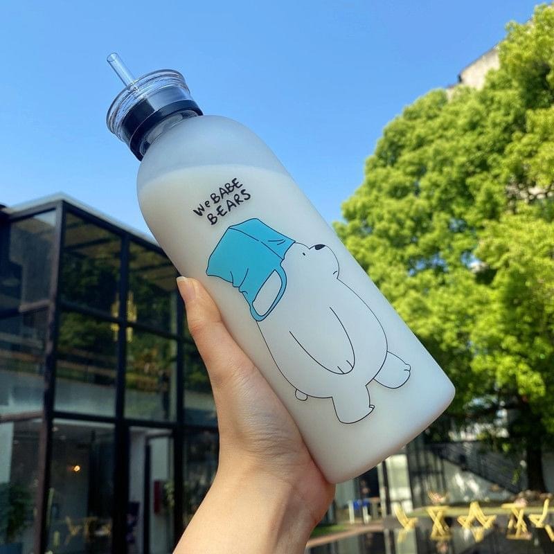 Best Trendy We Bear Panda Water Bottle 1000ml With Two Caps And Straw Durable Design For Daily Hydration And Easy Use (Random Design)