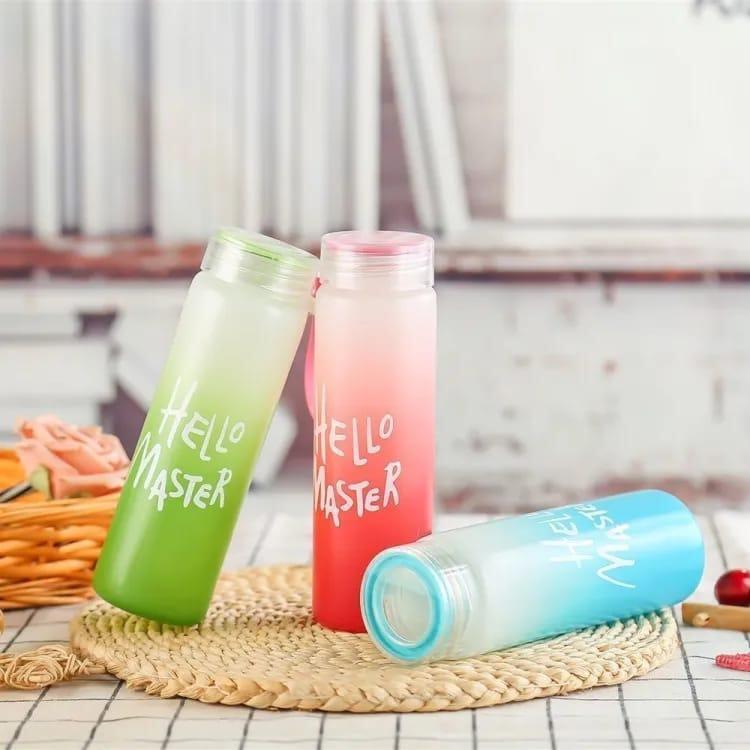 Best Minimalist Hello Master 480ml Frosted Glass Water Bottle - Transparent Leak-Proof Portable Drinkware with Carrying Strap (Random Color) Limited  Stock