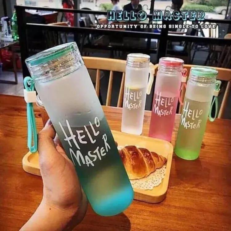 Best Minimalist Hello Master 480ml Frosted Glass Water Bottle - Transparent Leak-Proof Portable Drinkware with Carrying Strap (Random Color) Limited  Stock
