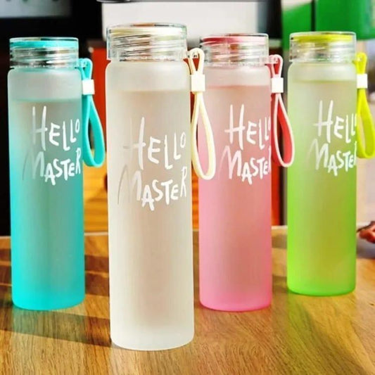 Best Minimalist Hello Master 480ml Frosted Glass Water Bottle - Transparent Leak-Proof Portable Drinkware with Carrying Strap (Random Color) Limited  Stock