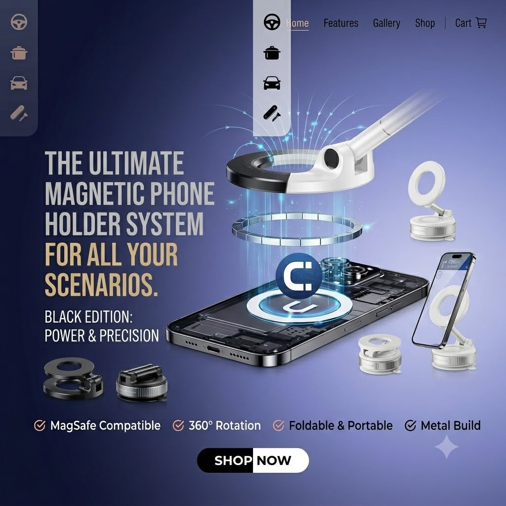 Trendy Best Useful Magnetic car phone holder, MagSafe car mount, suction cup phone mount, K007 phone holder, 360 rotation car mount.